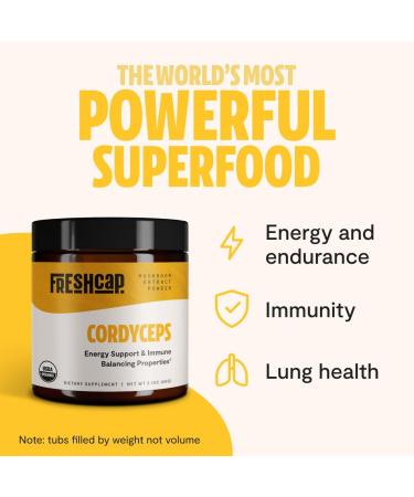 Organic Cordyceps Mushroom Extract Powder - Energy and Endurance Supplement - 60g Real Fruiting Body - No Fillers - Buy Online on GoSupps.com