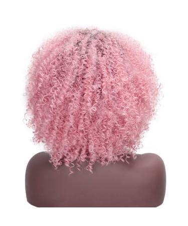 HBINGBING 12'' Short Synthetic Wigs Afro Kinky Curly Wigs Ombre Pink Hair for Women High Temperature Fiber Natural Hairs R2-97C