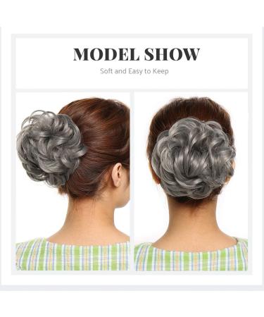 Hair Bun Scrunchy Scrunchie Hair Extensions Chignon Hair Donut Hairpieces Curly Wavy Ponytail Hair Ribbon - Dark Grey(40g) 40 g Dark Grey - Buy Online on GoSupps.com