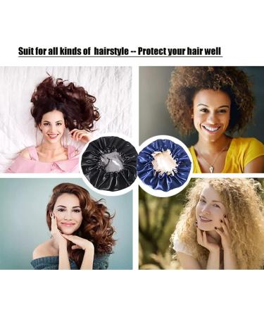 Satin Silk Bonnet for Women - Extra Large Pink Cap for Long Curly Hair - 2 Pc Set (Black/Dark Blue) - Buy Online on GoSupps.com
