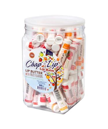 CHAP-LIP Lip Balm 60 Ct. with Fruit Flavors, Cocoa Butter, Coconut Oil | Moisturizing Vitamin E & Total Hydration Treatment & Soothing Lip Therapy 60 Count (Pack of 1)