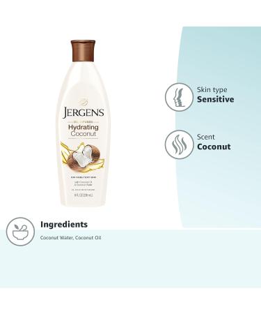 Jergens Hydrating Coconut Body Moisturizer 8 oz - Dermatologist Tested, Infused with Coconut Oil and Water for Long-Lasting Moisture - Buy Online on GoSupps.com