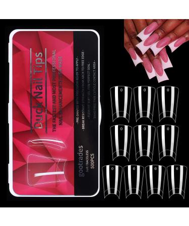gootrades Duck Fan Flare Nail Tips  500PCS Clear Natural Crystal Duck Feet Styel for Wide French False Nail Extension  Half Cover Acrylic Nails Professional for Y2K-inspired Designs(10 Size Clear)
