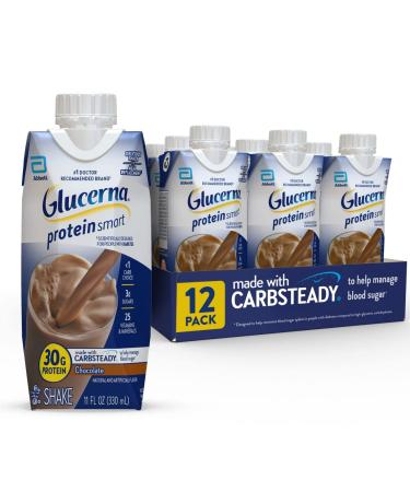 Glucerna Protein Smart Nutritional Shake, Diabetic Protein Drink, Blood Sugar Management, 30g Protein, 150 Calories, Chocolate, 11-fl-oz Carton, 12 Count