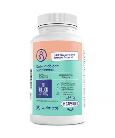 WELMATE Saccharomyces Boulardii | Daily Probiotic Supplement | 10 Billion CFU | Immune Support | Digestive Health | Vegan | Organic | Gluten Free | Non GMO | Men & Women | 200 Veggie Capsules