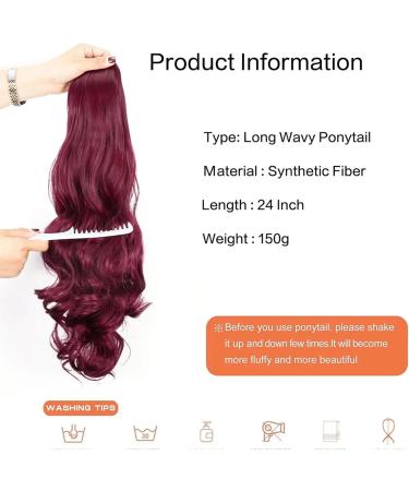 Body Wave Ponytail Hair Extension 24" Long Curly Wavy Drawstring Ponytail Hairpieces Clip in Natural Looking Synthetic Hair Extension for Women (Color : Burg Size : 24inches) 24inches Burg - Buy Online on GoSupps.com