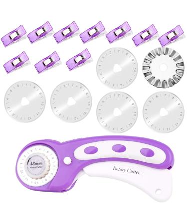 45mm Fabric Cutter Set, Rotary Cutter Tool Kit with 6 Replacement Rotary Blades, Quilting Rotary Cutter with Safety Lock Ergonomic Classic Comfort Loop for Crafting Sewing Quilting (Purple)