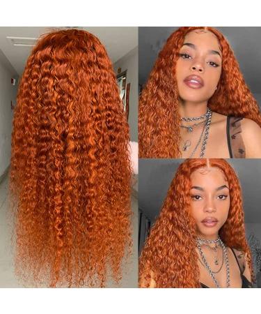 24 Inch Ginger Orange Wigs Human Hair Water Wave 13x1x4 T Part Lace Front Wigs 10A Brazilian Virgin Hair Lace Front Wigs for Women Pre plucked with Baby Hair 150% Density Ginger Remy Hair Wigs 24 Inch (Pack of 1) #Ginger W…