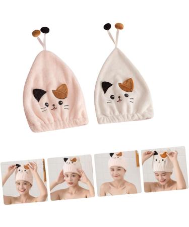 Ciieeo 2pcs Cat Dry Hair Cap Hair Towel Dry Hair Hat Cosmetiquera Hair Absorbent Cap Womens Bandana Supple Hair Caps Hair Turbans for Wet Hair Bath Hat Princess Hat Coral Fleece Thicken As Shown 33X27CM - Buy Online on GoSupps.com