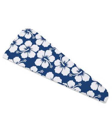 Blue Hibiscus Flower Microfiber Hair Towel Wrap for Women 10 Inch X 26 Inch Super Absorbent Hair Turban with Button