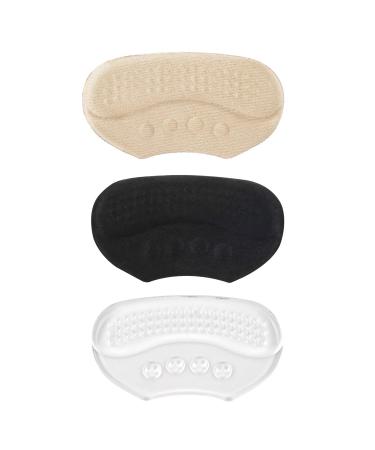 MUEUSS Heel Pads Grips Liner Cushions Inserts for Loose Shoes Too Big Women Men Prevent Heel Slip and Heel Pain Blisters Relief Heel Protectors for Shoes Improve Shoe Fit (Beige+Black+Clear) 5mm