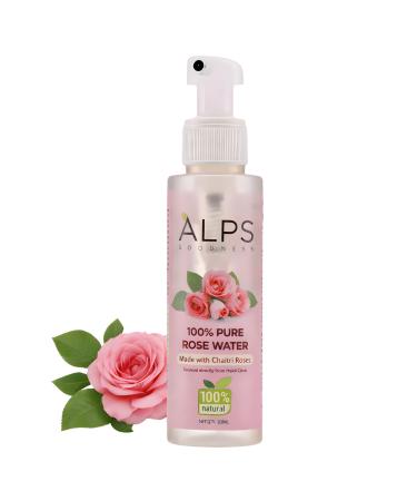 Alps Goodness 100% Pure Rose Water Facial Mist | Natural Face Toner & Hydrating Spray for Dry Dull Skin | Refreshes Soothes & Preps Skin | for All Skin Types | 3.38 Fl Oz (100ml)