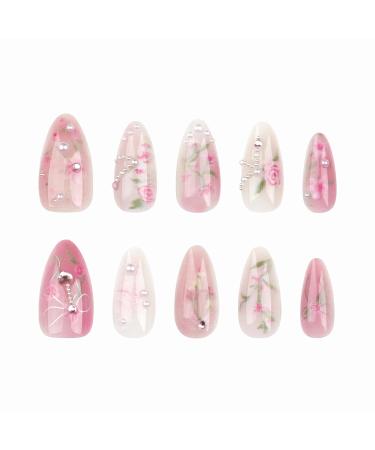 BABALAL Pink Almond Press on Nails - Medium Acrylic Nails with Flower Heart Charm Design - 24pcs Handmade False Nails ANI02 for Stunning Looks - Buy Online on GoSupps.com