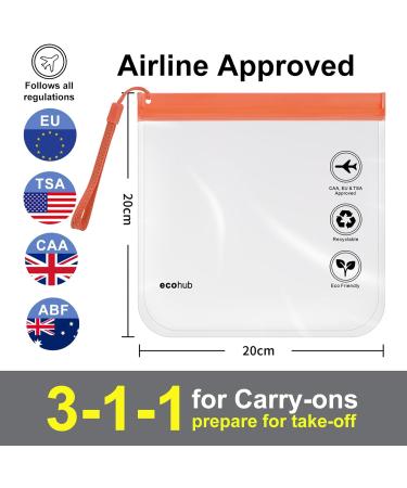 ECOHUB Airport Security Liquids Bag 20x20cm (2 pcs) - Airline Approved Clear Toiletry Bag for Travel - Orange with Carrying Handle - Buy Online on GoSupps.com