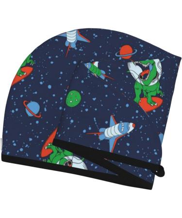 Hair Towel Wrap - Fast Drying Towel Turban for Kids & Adults | Dinosaur Astronaut Space Surfing Design - Buy Online on GoSupps.com