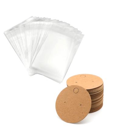 SAVITA 50 Pcs Earring Display Cards with 50 Pcs Self-Adhesive Bags  Mini Round Earring Holder Tags Kraft Paper Ear Cards for DIY Ear Studs Earring Jewelry Display Hanging (Brown)