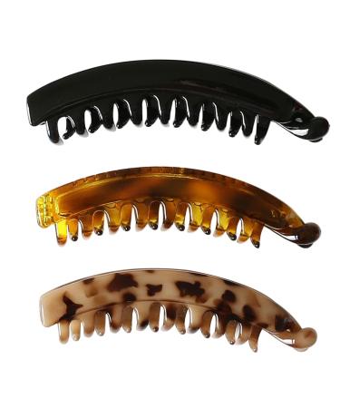 3 Pieces of Banana Hair Clips Half-Moon Hair Clips Ponytail Hair Clips Simple Ponytail Clips Colorful Banana Hair Clips Non-slip Ponytail Clips (Black Tortoise Shell Cream Amber)