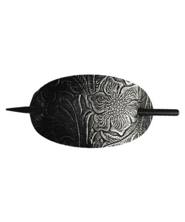 Hair Barrette - Oval Hairpin Clip Vintage Hair Accessory | Oval Leather Hair Barrette Hair Stick Hairpin Holder Long Hair Pin for Women Ponytail Accessory Leather Hair Clips 4.92x1.97in silver