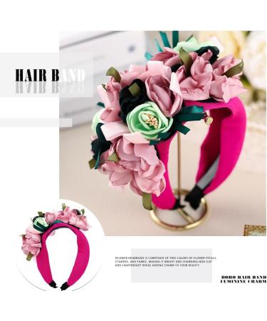 Goresory Pink Rose Flowers Headband Boho Wide Headbands Wedding Floral Hairband Prom Party Festivlal Photo Hair Accessory for Women and Girls - Buy Online on GoSupps.com