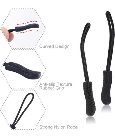 Universal Zipper Pull Replacement Kit - 12 Pack Balck Extenders for Golf Bags, Backpacks, Jackets, Pants, Boots, Coats, Luggage - Buy Online on GoSupps.com