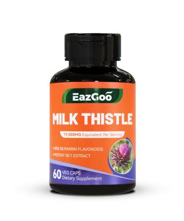 Milk Thistle Supplement 19000mg 60 Capsules - 380mg of 50:1 Extract & 80% Silymarin Standardized Liver Support Supplement Vegan Non-GMO 60 Count (Pack of 1)