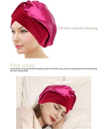 Satin Silk Bonnet for Women Sleep Cap with Wide Elastic Band - Wine - Buy Online on GoSupps.com