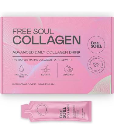 Marine Collagen Liquid 8000mg with Hyaluronic Acid Keratin & Vitamin C | 14 x 8000mg Hydrolysed Collagen Peptides Sachets | Higher Absorption Than Tablets or Powder | Free Soul