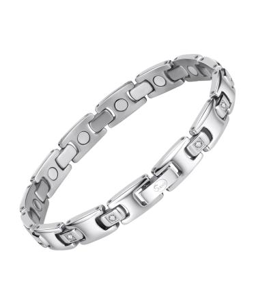 Jeroot Titan Magnet Arm Band 4 mm Zirconia bracelet for women bracelet Magnet Women Magnet Arm Band Energetix with size adjustment tool gift box (3500 Gauss) silver-colored B