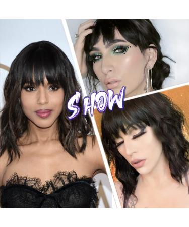 Short Brown Wavy Bob Wig with Bangs | Premium Synthetic Medium Length Wig for Women | Curly Dark Brown Cosplay Wig 12 Inch - Buy Online on GoSupps.com