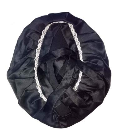 Superlike 100% Pure Mulberry Silk Black Night Cap for Women - Adjustable and Traceless Sleep Hat - One Size - Buy Online on GoSupps.com