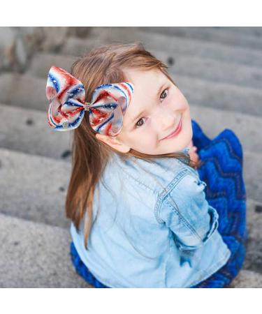 2 Pcs Large JOJO American Flag Hair Bow Independence Day Ribbon Clips 8 Inch Handmade Grosgrain Hair Accessories - Buy Online on GoSupps.com