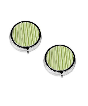 Classic Green Striped Printed Mini Round Pill Box Pill Box 3 Compartment Medicine Pill Case Pill Organizer Travel Pillbox Portable Pill Box for Pocket Home Office Use