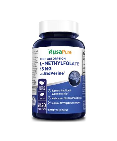 NusaPure L Methylfolate 15mg | 120 Veggie Capsules | Bioperine