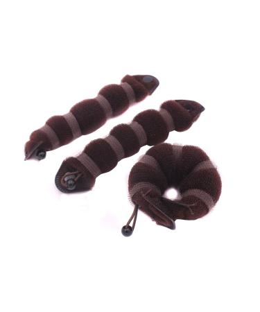 3Pcs Hair Styling Styler Hot Hair Donut Bun Ring Maker Twist Ring Bun Maker Clip for Women Girls (1 large + 2 small) Brown