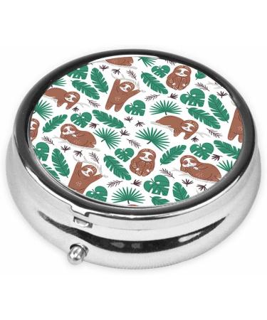 IBILIU Cute Sloth Pill Case - Portable 3 Compartment Metal Organizer with Tropical Palm Leaves | Ideal for Vitamins & Medicine | 2x2 Inch - Buy Online on GoSupps.com