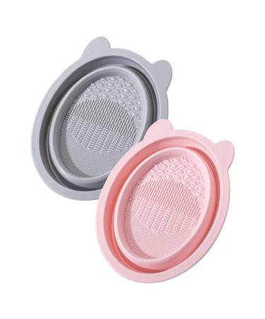 Brush Cleaner Mat | Collapsible Silicone Cleaning Bowl with Bear Ears | Portable Washing Tool for Makeup Sponge Small Cleaner Pad for Powder Puff Itrimaka grey