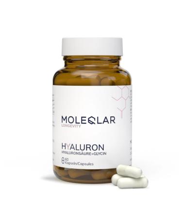 MoleQlar Hyaluron 60 CapsulesHigh Molecular Weight Vegan Hyaluron & Glycine Hyaluronic Acid (2 000 kDa) with Vegan L-Glycine & Gluten Free. Hyaluronan Capsules