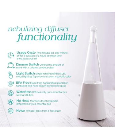 Exquisite Nebulizing Essential Oil Diffuser - Organic Aromas Aromatherapy with Light-Colored Wood Base & Glass Reservoir - Buy Online on GoSupps.com