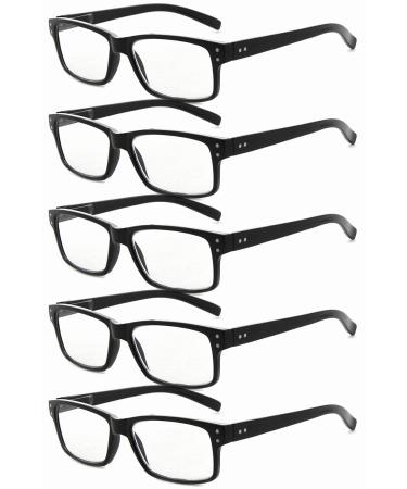 Eyekepper 5 Pack Reading Glasses for Men Spring Hinges Classic Readers Black Frame +1.75 Black-5pcs All Clear Lens 1.75 x