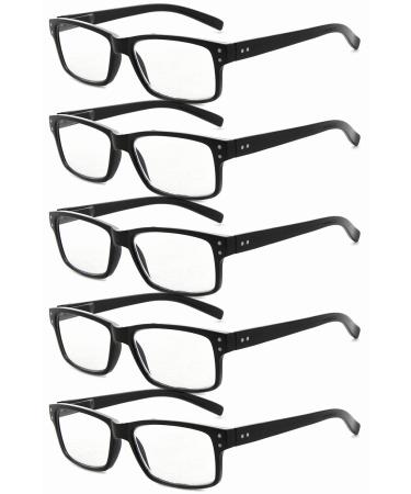 Eyekepper 5 pieces Classic Spring Hinge Reading Glasses Sun Reading Glasses Black 5 pieces Transparent Lens 3.0 Diopter