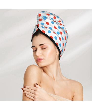 Buy Hair Towel Wrap - Fast Drying Towel Turban with Button | Red Blue Polka Dots | International Shipping Available - Buy Online on GoSupps.com