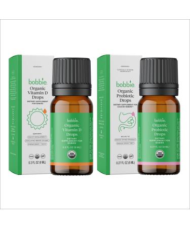 Bobbie Organic Baby Vitamin D and Probiotic Drops Bundle, Daily Liquid Supplements for Immune, Teeth, Bone and Digestive Health Support in Newborn Babies and Infants, Vegan, Infant-Friendly Formula