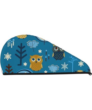 Cute Colorful Owls & Trees Microfiber Hair Towel | Super Absorbent Quick Dry Cap for Long & Curly Hair - Soft Coral Velvet Wrap for Women - Buy Online on GoSupps.com