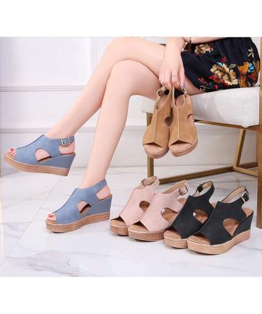 Buy Women's Summer Hollow Fish Mouth Wedge Sandals | Fashionable Peep Toe Platform High Heel Sandals in Black & Pink - EU Sizes 35 36 38 - Buy Online on GoSupps.com