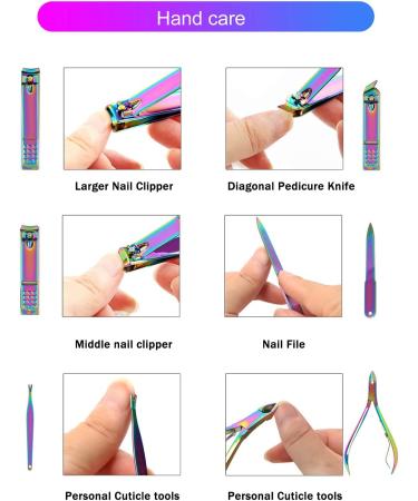 Professional Manicure and Pedicure Set - 18Pcs Stainless Steel Grooming Kit for Women, Dot Pattern - Rainbow | Perfect for Travel or Home Use - Buy Online on GoSupps.com