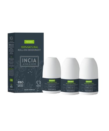 Incia Natural Deodorant | Vegan | Aluminum Free Deodorant for Men| Fresh |Cruelty Free Paraben Free Natural Fragrance (Men Pack of 3) Men 1.76 Fl Oz (Pack of 3)