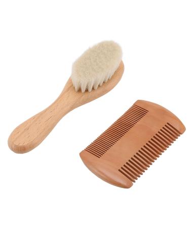 Baby Hairbrush Set - Soft Goat Bristles, Double Sided Comb, Wooden Handle - For Newborns, Infants - Gentle on Scalp, Prevents Lacteal Scab - Buy Online on GoSupps.com