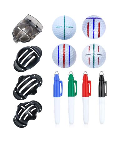 CUALFEC 8 Pack Golf Ball Line Drawing Marker Golf Ball Liner Golf Ball Marking Tool Kit - Golf Ball Marking Stencils and Color Markers