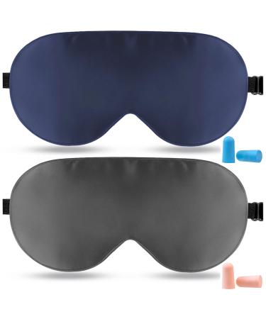 Sleep Mask 2 Pack Zero Pressure Silk Eye Masks with Adjustable Strap for Sleep eWish Eye Sleep Shade Cover Blocks Light for Women and Men (Gray+Blue) 1 Count (Pack of 1) Gray+blue