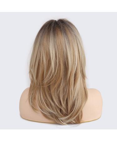 HAIRCUBE 18 Inch Blonde Ombre Wigs for Women - Shoulder Length Layered Curly Wigs with Bangs - Buy Online on GoSupps.com